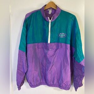 Vintage 80s 90s Windbreaker Women  Pullover Jacket Girl Rebel   1/2 Zip Size XL